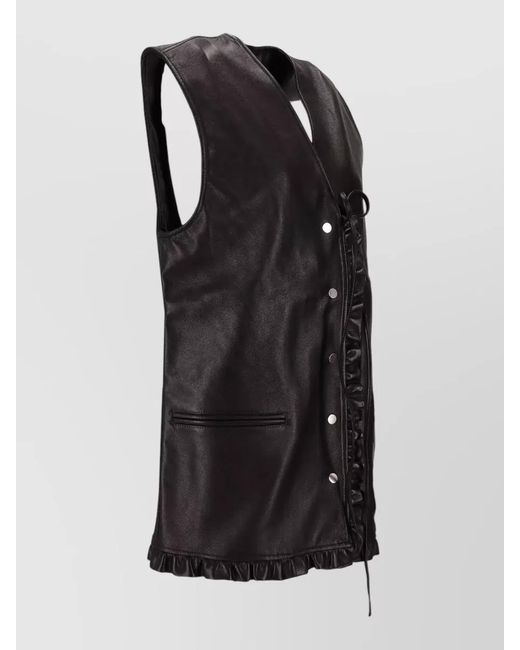Niccolò Pasqualetti Black Gala Leather Vest Ruffle Trim V Neckline