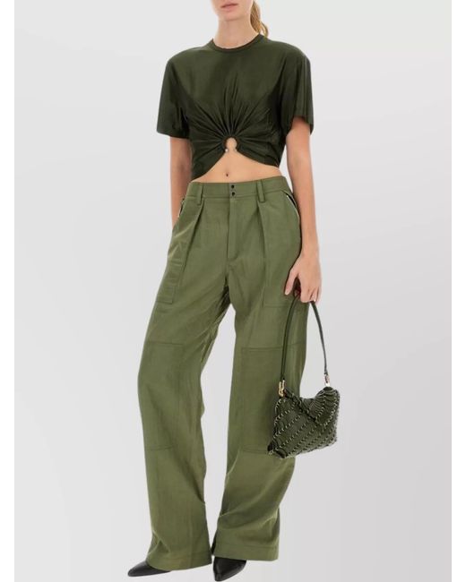 Rabanne Green Pleated Cargo Trousers