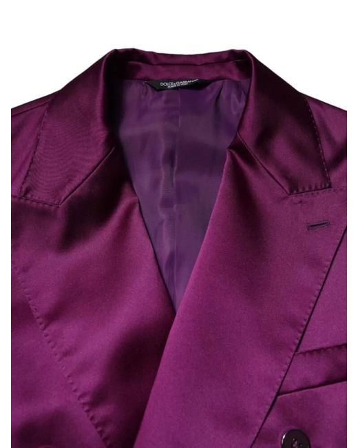 Dolce & Gabbana Purple Double Breasted Satin Suit Blazer for men