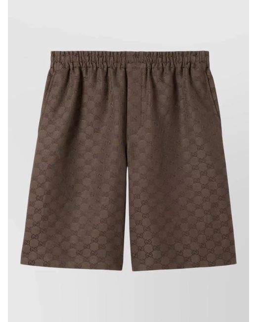 Gucci Brown Gg Linen Blend Jacquard Tailored Shorts for men