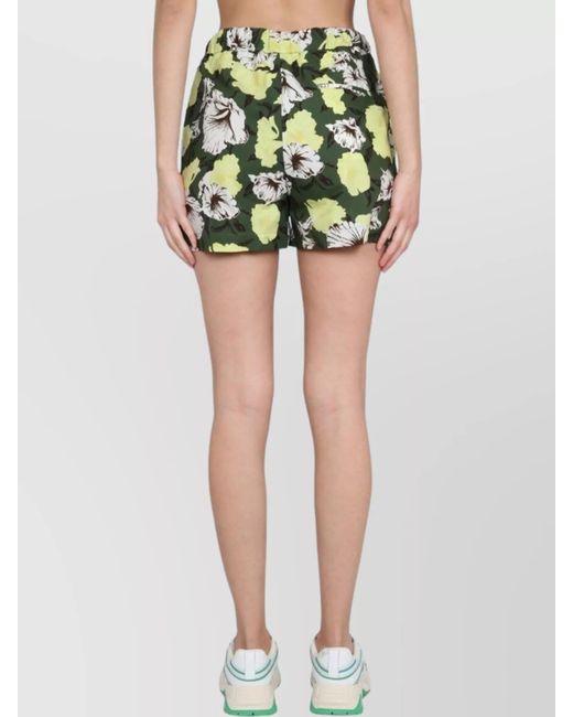 MSGM Green Cotton Elastic-Waist Short Shorts
