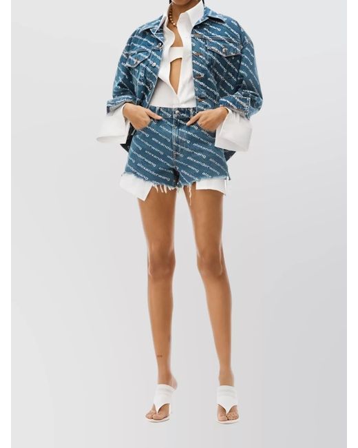 Alexander Wang Blue Denim High-Rise Logo-Print Short Shorts