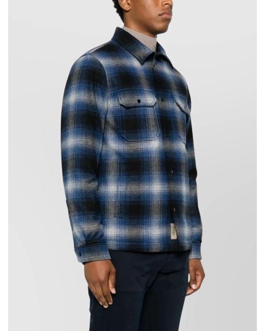 Woolrich Blue Padded Overshirt With Archive Checked Pattern for men