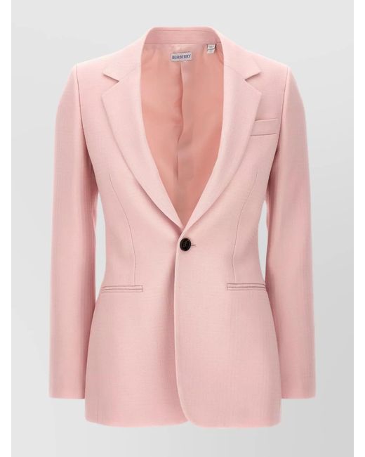 Burberry Pink Virgin Wool Single-Breasted Tailored Blazer
