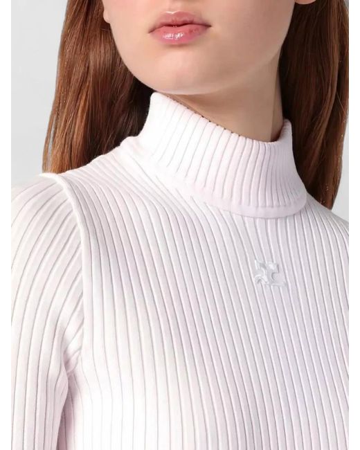 Courreges White Ribbed Turtleneck Short-Sleeve Knitted Top