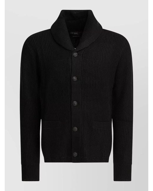 RRL Black Cashmere Cardigan Shawl Collar Ribbed Texture Pockets for men