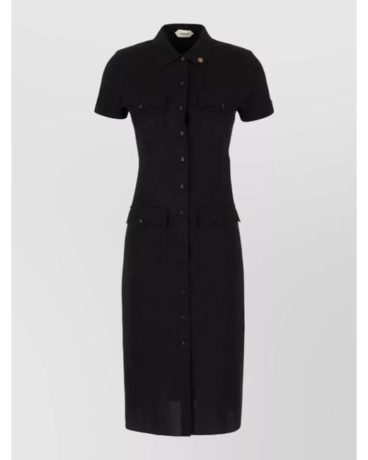 Versace Black Stretch Viscose Dress Short Sleeves Buttons