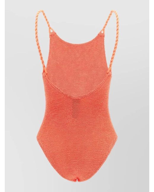 Hunza G Orange Camille Scoop Neck Textured One Piece Swimsuit