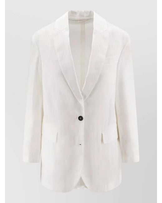 Brunello Cucinelli White Cotton Blazer Single Breasted Button Cuffs