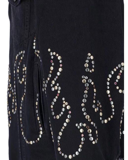 Amiri Black Denim Shirt Studded Chest Pockets Stitching for men