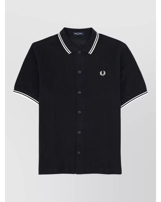 Fred Perry Black Contrast Collar Shirt Ribbed Cuffs Short Sleeves for men
