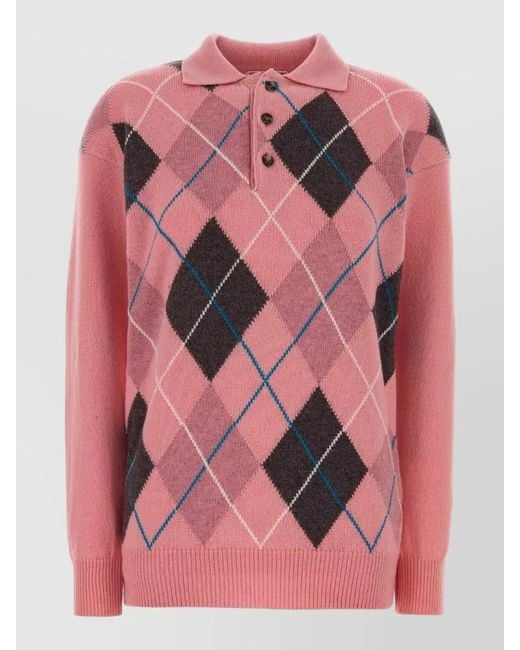 J.W. Anderson Pink Wool Polo Shirt Argyle Pattern Collar
