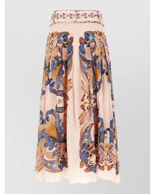 Farm Rio Multicolor Viscose Skirt Belted Waist Floral Midi