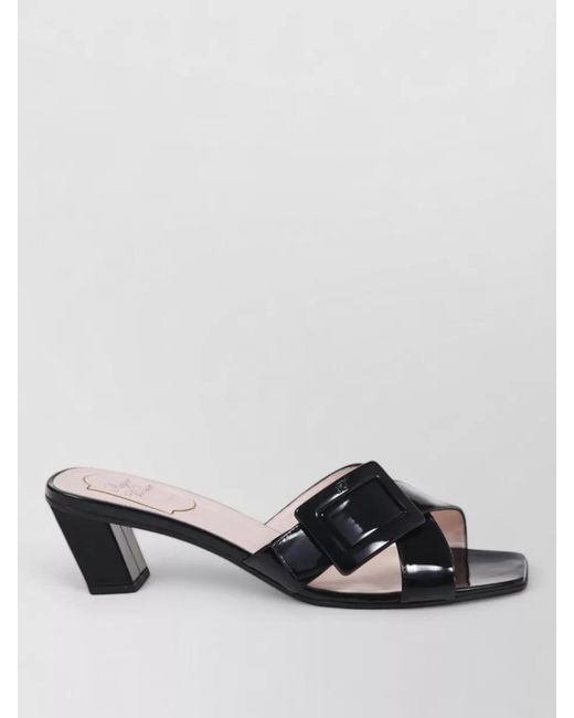 Roger Vivier Black Buckle Mule Sandals Open Toe Block Heel