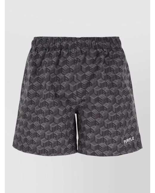 Purple Gray Polyester Swim Shorts Back Pocket for men