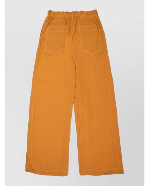 120% Lino Orange Linen Shorts Wide Cut Back Pockets