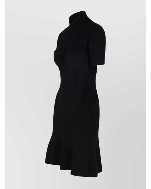 Patou Black Cashmere Merino Wool Scarf Draped Midi Dress