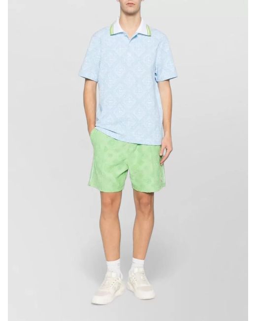 Casablanca Blue Monogram Jacquard Polo Shirt Short Sleeves for men