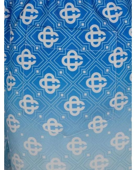 Casablanca Blue Silk Mid Length Gradient Diamond Monogram Shorts