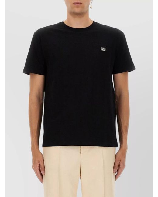Valentino Black Cotton Ribbed-Crew-Neck Short-Sleeve T-Shirt for men