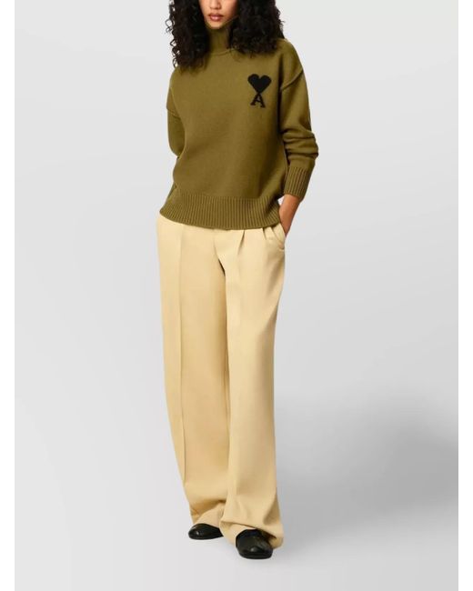 AMI Green Wool Funnel Neck Jumper