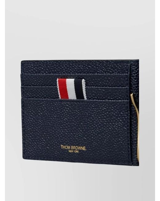 Thom Browne Blue Money Clip Wallet With 4 Bar Stripes for men