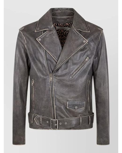 Golden Goose Deluxe Brand Gray Leather Biker Jacket for men