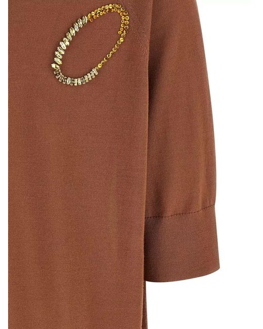 Dries Van Noten Brown Tuan Crew Neck Sweater Embellished Design