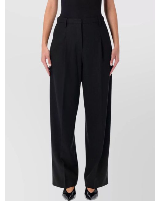 By Malene Birger Black Pleated High-Rise Wide-Leg Trousers
