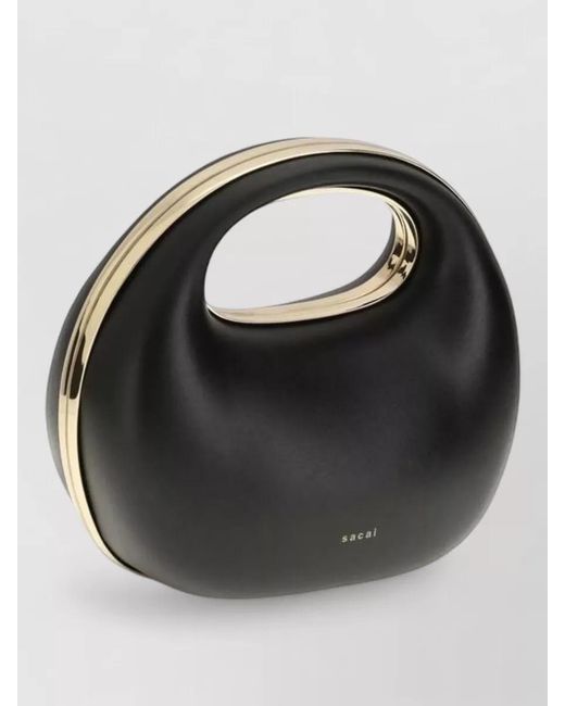 Sacai Black Calf Leather Rigid Clutch Bag