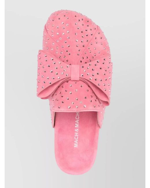 Mach & Mach Pink Leather Crystal-Embellished Bow Mules