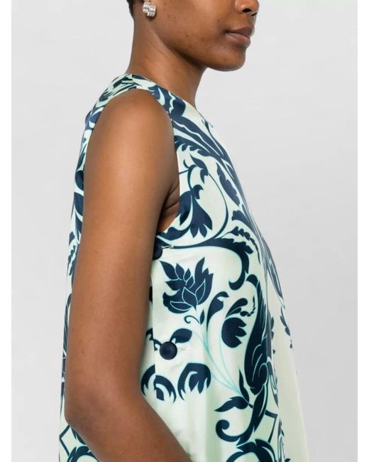 F.R.S For Restless Sleepers Blue Silk Dress Floral Print Maxi Length