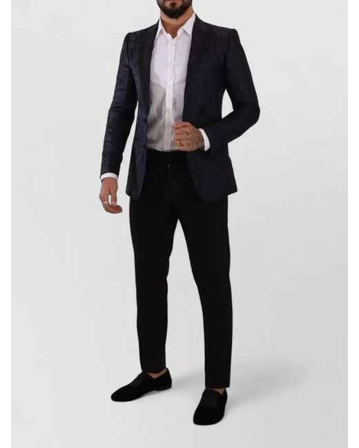 Dolce & Gabbana Blue Silk Floral-Jacquard Single-Breasted Blazer for men