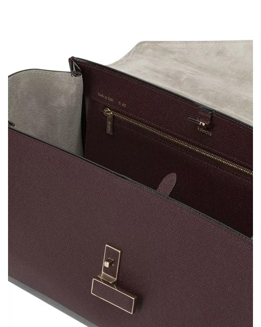 Valextra Purple Iside Editor Medium Top Handle Shoulder Bag
