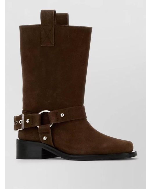 Ganni Brown Suede Studded Biker Boots