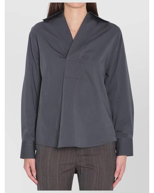 Bottega Veneta Gray Silk Blend V-Neck Shirt