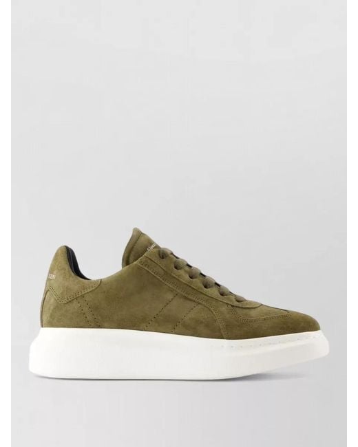McQueen Green Oversize Leather Sneakers Lace Up Design for men
