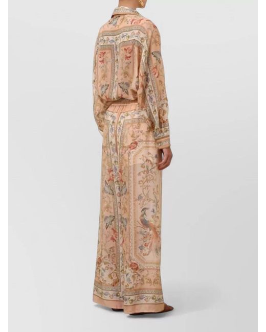 Zimmermann Natural Roselight Silk Wide Leg Floral Trousers