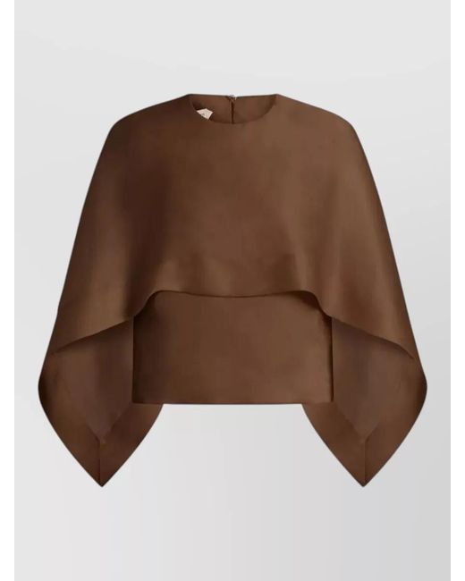 Alberta Ferretti Brown Shirt Top Cape Overlay Draped Sleeves