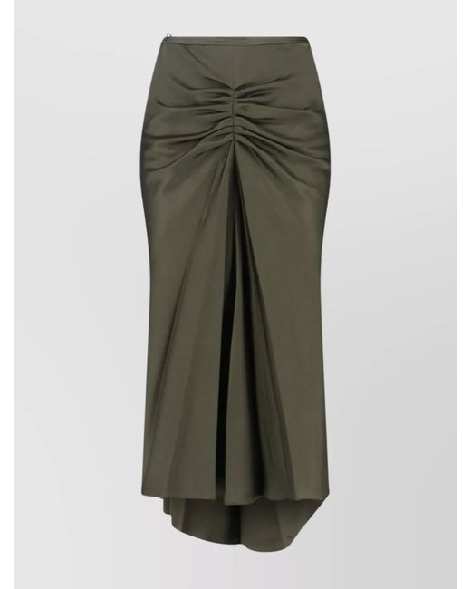 Victoria Beckham Green Midi Skirt With Asymmetric Hem And Ruched Detail