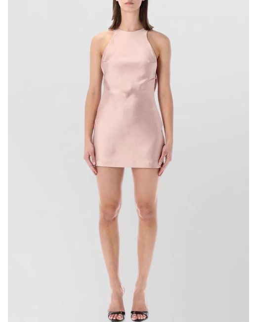 ANDAMANE Pink Open Back Halter Neck Satin Mini Dress