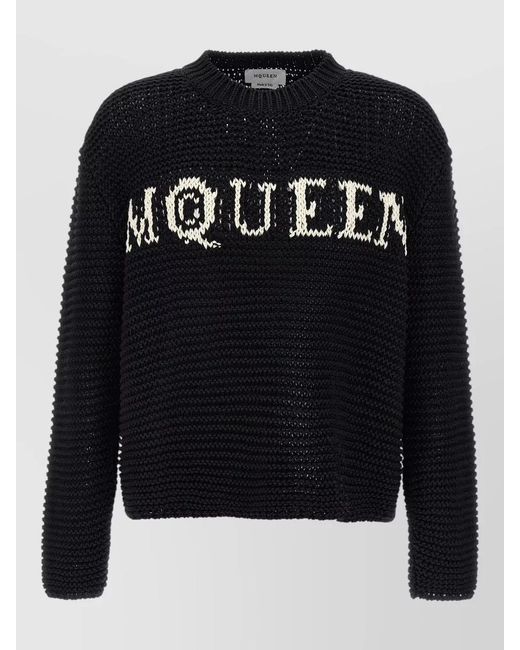 McQueen Black Logo-Print Long-Sleeve Sweater for men