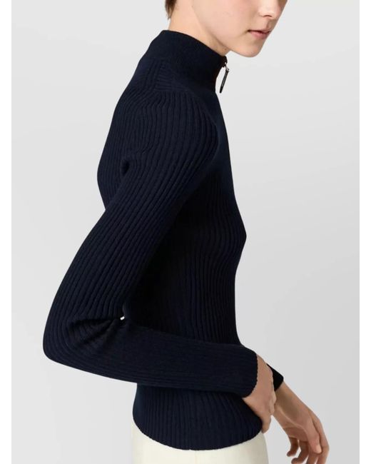 Miu Miu Blue Cashmere Ribbed-Knit High-Neck Long-Sleeve Jumper
