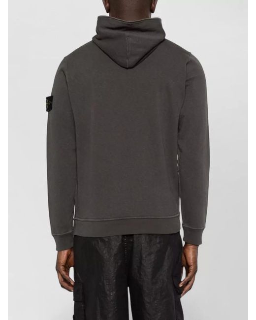 Stone Island Gray Logo Cotton Hoodie Long Sleeve Ribbed Trims for men