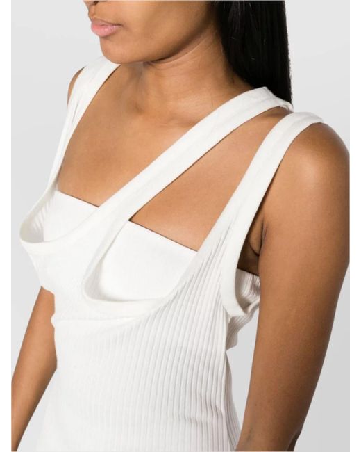 The Attico White Cotton Ribbed Asymmetric-Neck Sleeveless Midi Dress