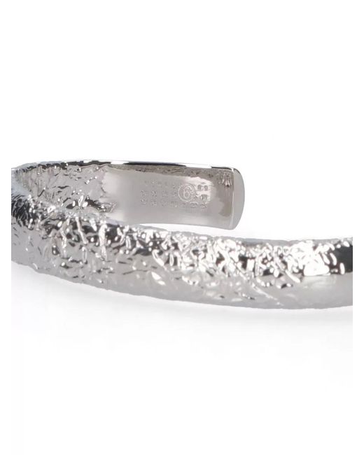 MM6 by Maison Margiela White Metallic Finish Open Cuff Textured Bracelet