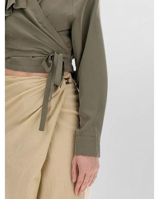 Alysi Natural Cropped Wrap Top Ruffles Tie Waist