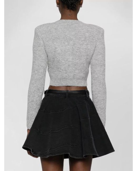 Self-Portrait White Cropped Knit Cardigan Crystal Neckline Buttons