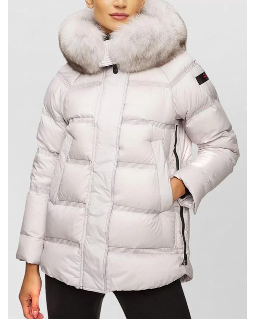 Peuterey Gray Hooded Long Jacket Elastic Cuffs Quilting