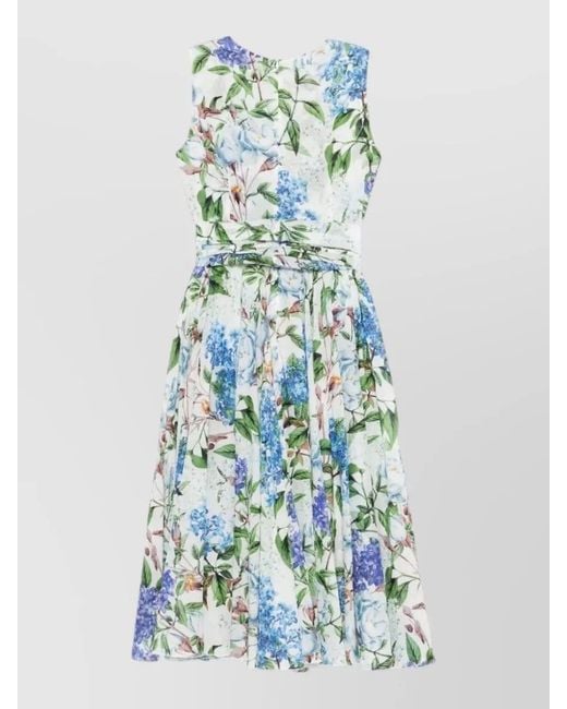 Samantha Sung Blue Aster Cotton Midi Dress Crew Neck